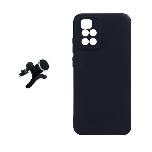 Kit Support Magnétique Renforcé De Voiture + Coque Silicone Liquide Pour Xiaomi Redmi 10 Prime 2022 - Noir