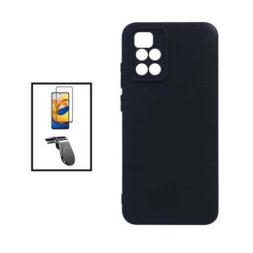 Kit Film Verre Trempé 5d Full Cover + Coque Silicone Liquide + Support Magnétique L Safe Driving Voiture Pour Xiaomi Redmi 10 Prime 2022 - Noir