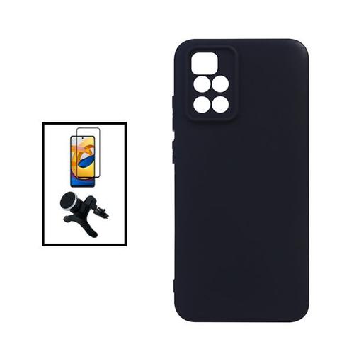 Kit Film Verre Trempé 5d Full Cover + Coque Silicone Liquide + Support Magnétique De Voiture Renforcé Pour Xiaomi Redmi 10 Prime 2022 - Noir