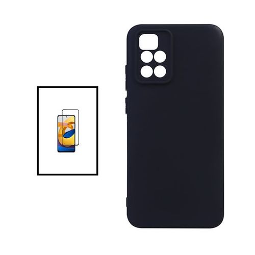 Kit Film Verre Trempé 5d Full Cover + Coque Silicone Liquide Pour Xiaomi Redmi 10 Prime 2022 - Noir