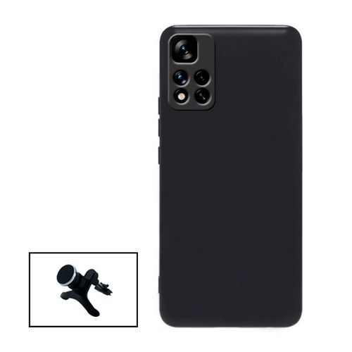 Kit Support Magnétique Renforcé De Voiture + Coque Silicone Liquide Pour Xiaomi Redmi 10 Prime 2022 - Noir