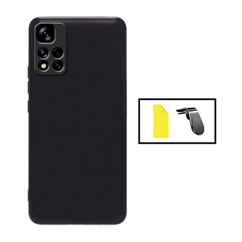 Kit Film Hydrogel Full Cover Avant + Coque Silicone Liquide + Support Magnétique L Safe Driving Voiture Pour Xiaomi Redmi 10 Prime 2022 - Noir