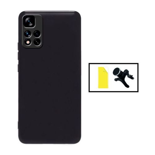 Kit Film Hydrogel Full Cover Avant + Coque Silicone Liquide + Support Magnétique De Voiture Renforcé Pour Xiaomi Redmi 10 Prime 2022 - Noir