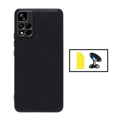 Kit Film Hydrogel Full Cover Avant + Coque Silicone Liquide + Support Magnétique De Voiture Pour Xiaomi Redmi 10 Prime 2022 - Noir