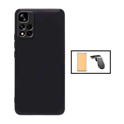 Kit Verre Trempé Ceramicglass Full Cover + Coque Silicone Liquide + Support Magnétique L Safe Driving Voiture Pour Xiaomi Redmi 10 Prime 2022 - Noir