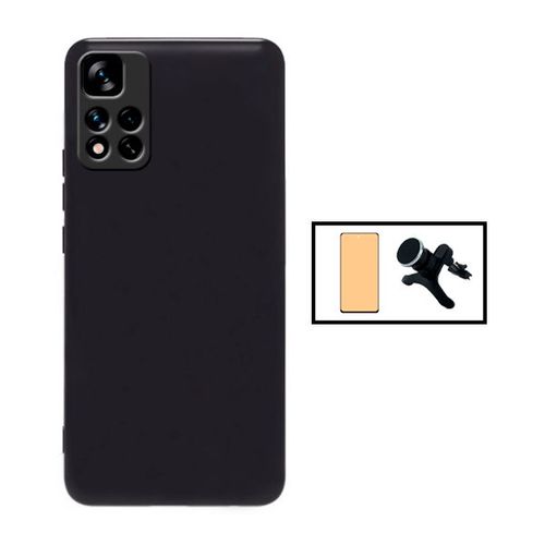 Kit Verre Trempé Ceramicglass Full Cover + Coque Silicone Liquide + Support Magnétique De Voiture Renforcé Pour Xiaomi Redmi 10 Prime 2022 - Noir