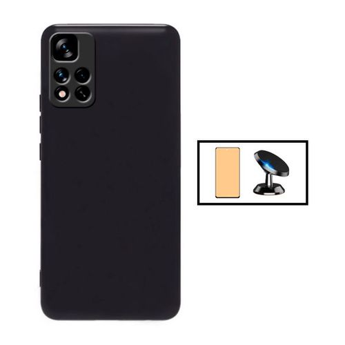 Kit Verre Trempé Ceramicglass Full Cover + Coque Silicone Liquide + Support Magnétique De Voiture Pour Xiaomi Redmi 10 Prime 2022 - Noir