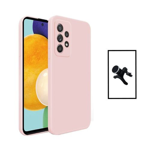 Kit Support Magnétique Renforcé De Voiture + Coque Silicone Liquide Pour Samsung Galaxy A23 - Rose