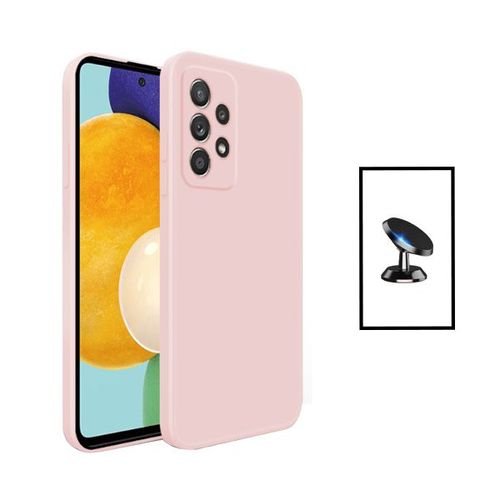 Kit Support Magnétique De Voiture + Coque Silicone Liquide Pour Samsung Galaxy A23 - Rose
