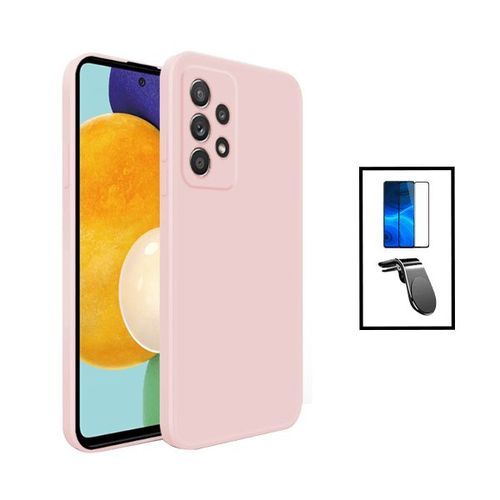 Kit Film Verre Trempé 5d Full Cover + Coque Silicone Liquide + Support Magnétique L Safe Driving Voiture Pour Samsung Galaxy A23 - Rose