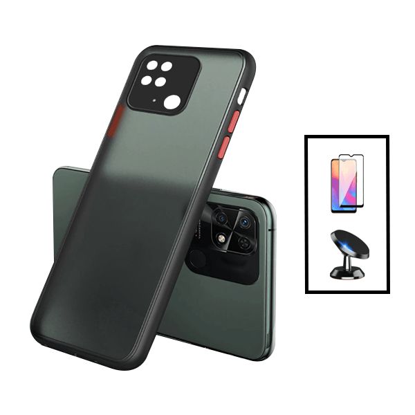 Kit Coque Anti Choque Caméra Protection + Film 5d Full Cover + Support Magnétique De Voiture Xiaomi Redmi 10c - Noir