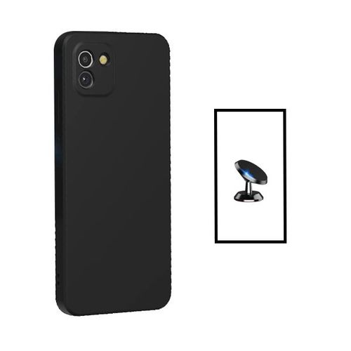 Kit Support Magnétique De Voiture + Coque Silicone Liquide Pour Samsung Galaxy A03 - Noir