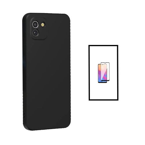 Kit Film Verre Trempé 5d Full Cover + Coque Silicone Liquide Pour Samsung Galaxy A03 - Noir