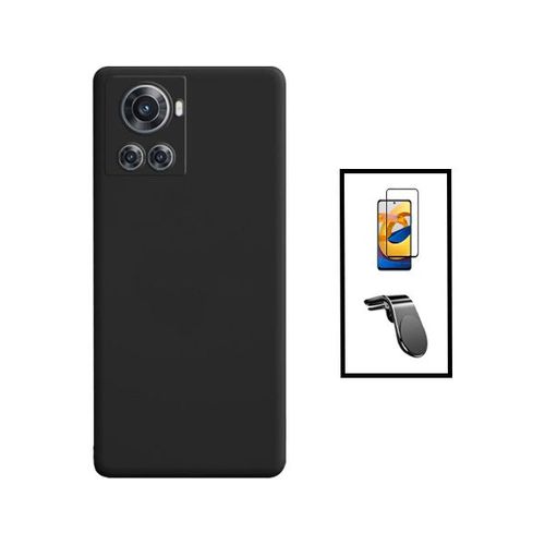 Kit Film Verre Trempé 5d Full Cover + Coque Silicone Liquide + Support Magnétique L Safe Driving Voiture Pour Oneplus Ace - Noir