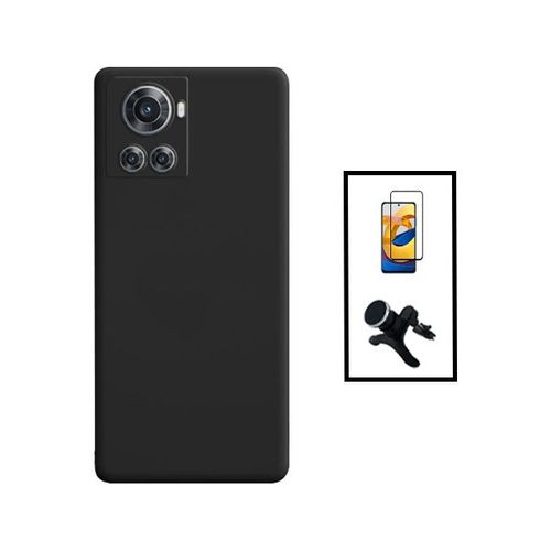 Kit Film Verre Trempé 5d Full Cover + Coque Silicone Liquide + Support Magnétique De Voiture Renforcé Pour Oneplus Ace - Noir