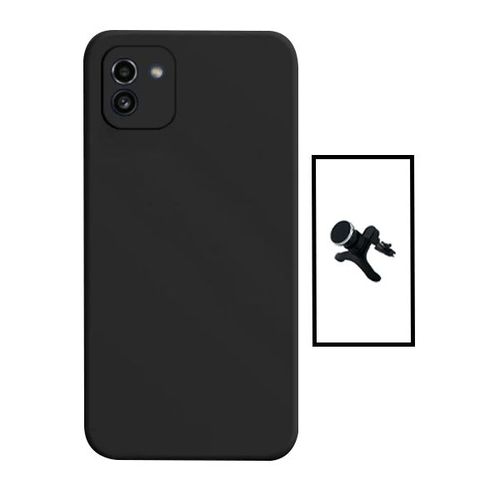 Kit Support Magnétique Renforcé De Voiture + Coque Silicone Liquide Pour Samsung Galaxy A03 4g - Noir