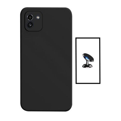 Kit Support Magnétique De Voiture + Coque Silicone Liquide Pour Samsung Galaxy A03 4g - Noir