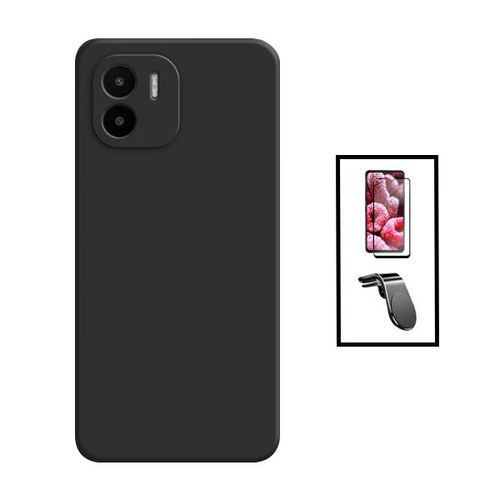 Kit Film Verre Trempé 5d Full Cover + Coque Silicone Liquide + Support Magnétique L Safe Driving Voiture Pour Xiaomi Redmi A1 - Noir