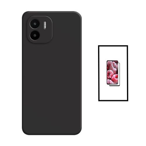 Kit Film Verre Trempé 5d Full Cover + Coque Silicone Liquide Pour Xiaomi Redmi A1 - Noir