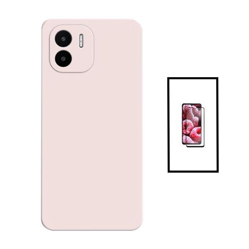 Kit Film Verre Trempé 5d Full Cover + Coque Silicone Liquide Pour Xiaomi Redmi A1 - Rose