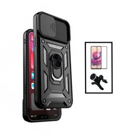 Kit Film Verre Trempé 5d Full Cover + Coque Magnetic Military Defender Slide Window Anti-Impact + Support Magnétique De Voiture Renforcé Pour Xiaomi Mi 11 Lite - Noir