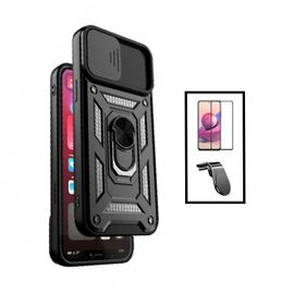 Kit Film Verre Trempé 5d Full Cover + Coque Magnetic Military Defender Slide Window Anti-Impact + Support Magnétique L Safe Driving Voiture Pour Xiaomi Mi 11 Lite - Noir