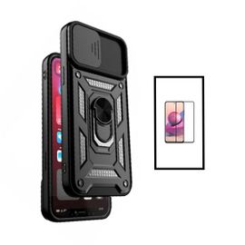 Kit Film Verre Trempé 5d Full Cover + Coque Magnetic Military Defender Slide Window Anti-Impact Pour Xiaomi Mi 11 Lite - Noir