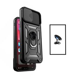 Kit Support Magnétique De Voiture + Coque Magnetic Military Defender Slide Window Anti-Impact Pour Xiaomi Mi 11 Lite - Noir