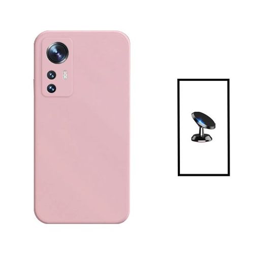 Kit Support Magnétique De Voiture + Coque Silicone Liquide Pour Xiaomi 12t - Rose