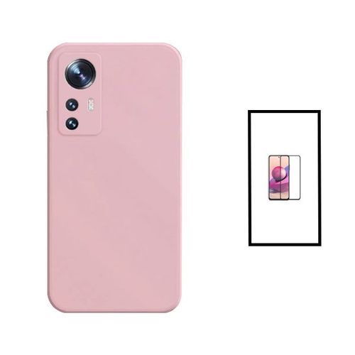 Kit Film Verre Trempé 5d Full Cover + Coque Silicone Liquide Pour Xiaomi 12t - Rose
