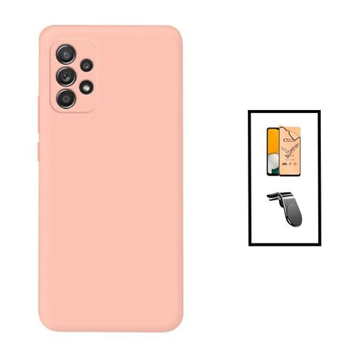 Kit Verre Trempé Ceramicglass Full Cover + Coque Silicone Liquide + Support Magnétique L Safe Driving Voiture Pour Samsung Galaxy A23 5g - Rose