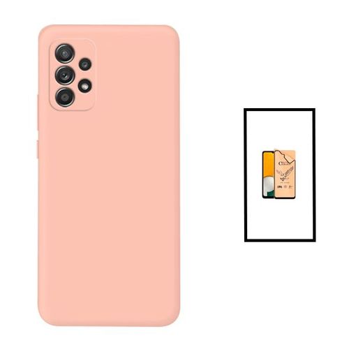 Kit Verre Trempé Ceramicglass Full Cover + Coque Silicone Liquide Pour Samsung Galaxy A23 5g - Rose