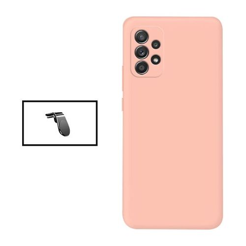 Kit Support Magnétique L Safe Driving Voiture + Coque Silicone Liquide Pour Samsung Galaxy A23 5g - Rose