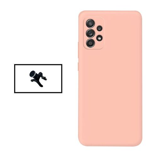 Kit Support Magnétique Renforcé De Voiture + Coque Silicone Liquide Pour Samsung Galaxy A23 5g - Rose