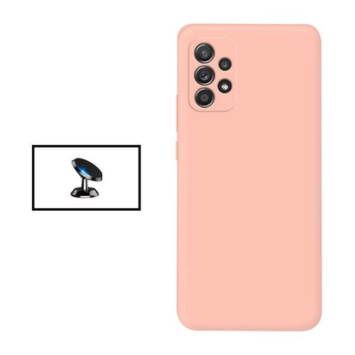 Kit Support Magnétique De Voiture + Coque Silicone Liquide Pour Samsung Galaxy A23 5g - Rose