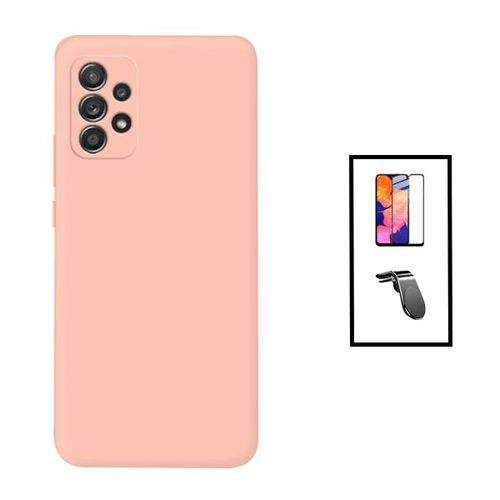 Kit Film Verre Trempé 5d Full Cover + Coque Silicone Liquide + Support Magnétique L Safe Driving Voiture Pour Samsung Galaxy A23 5g - Rose