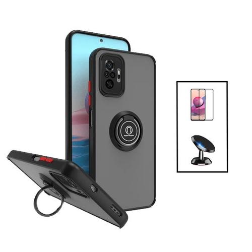 Kit Coque Magnetic Ring Anti Choque Caméra Protection + Film 5d Full Cover + Support Magnétique De Voiture Xiaomi Redmi Note 10 Pro - Noir