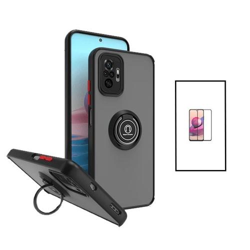 Kit Coque Magnetic Ring Anti Choque Caméra Protection + Film 5d Full Cover Pour Xiaomi Redmi Note 10 Pro - Noir