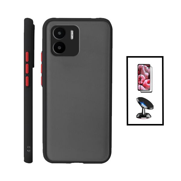 Kit Coque Anti Choque Caméra Protection + Film 5d Full Cover + Support Magnétique De Voiture Xiaomi Redmi A1 - Noir