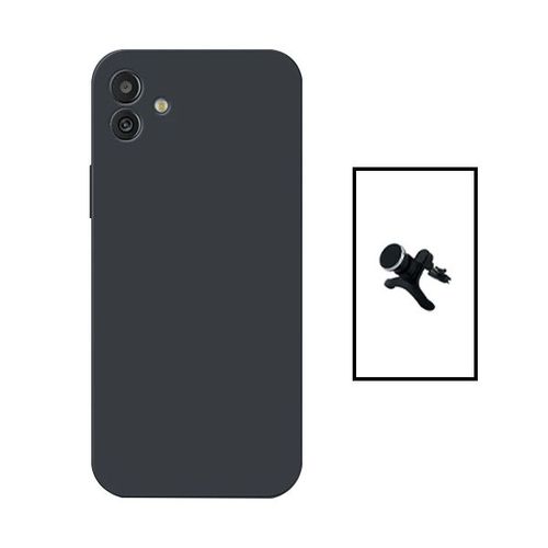 Kit Support Magnétique Renforcé De Voiture + Coque Silicone Liquide Pour Samsung Galaxy A04 - Noir