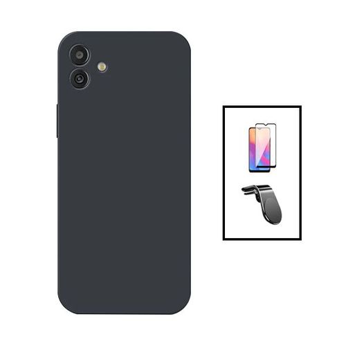 Kit Film Verre Trempé 5d Full Cover + Coque Silicone Liquide + Support Magnétique L Safe Driving Voiture Pour Samsung Galaxy A04 - Noir