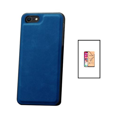 Kit Coque Magneticleather + Ceramicglass Full Coverpour Apple Iphone 8 - Bleu