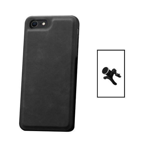 Kit Coque Magneticleather + Support Magnétique Renforcé De Voiture Pour Apple Iphone 8 - Noir