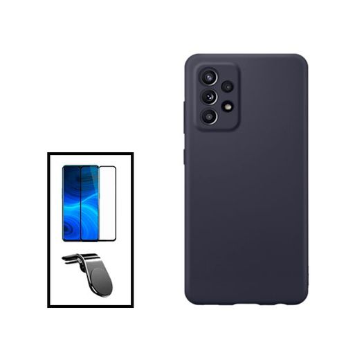 Kit Film Verre Trempé 5d Full Cover + Coque Silicone Liquide + Support Magnétique L Safe Driving Voiture Pour Samsung Galaxy A23 5g - Noir