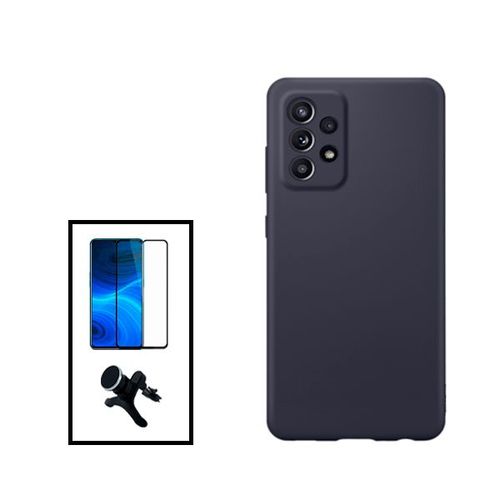 Kit Film Verre Trempé 5d Full Cover + Coque Silicone Liquide + Support Magnétique De Voiture Renforcé Pour Samsung Galaxy A23 5g - Noir