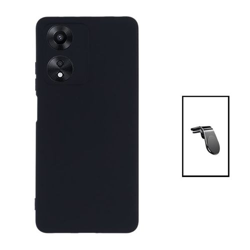 Kit Support Magnétique L Safe Driving Voiture + Coque Silicone Liquide Pour Oppo A17 - Noir