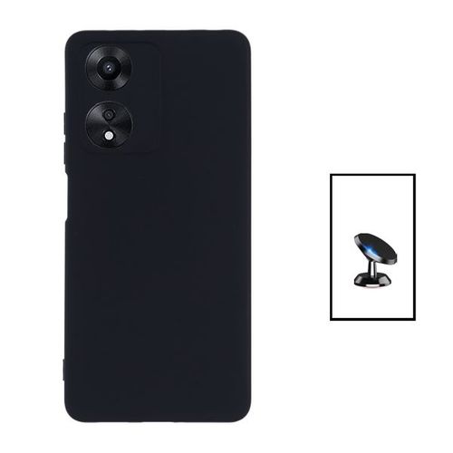 Kit Support Magnétique De Voiture + Coque Silicone Liquide Pour Oppo A17 - Noir