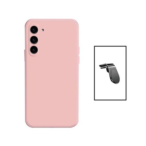 Kit Support Magnétique L Safe Driving Voiture + Coque Silicone Liquide Pour Samsung Galaxy S23 - Rose