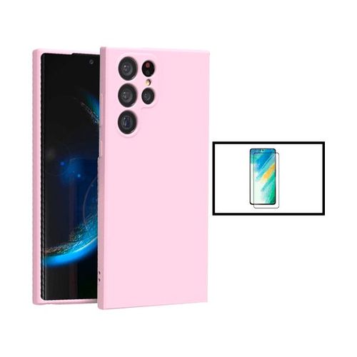 Kit Film Verre Trempé 5d Full Cover + Coque Silicone Liquide Pour Samsung Galaxy S23 Ultra - Rose