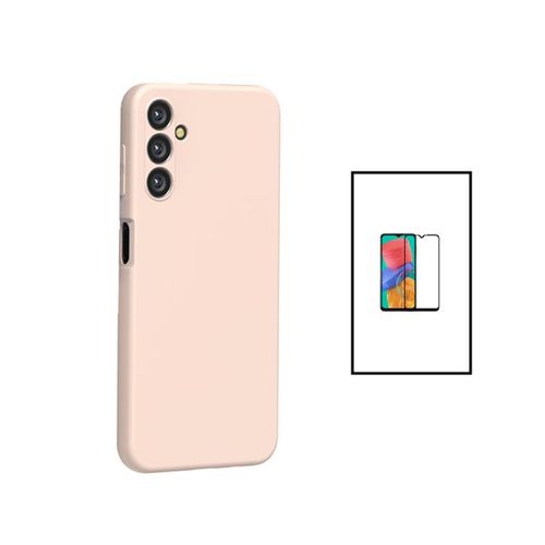 Kit Film Verre Trempé 5d Full Cover + Coque Silicone Liquide Pour Samsung Galaxy A14 5g - Rose